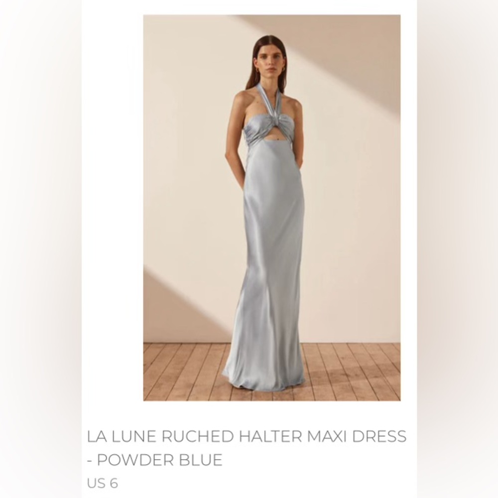 LA LUNE RUCHED HALTER MAXI DRESS
- POWDER BLUE US 6